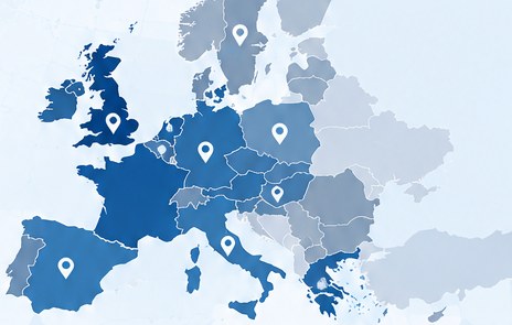 Map of Europe highlighting countries where LMCCS has worked